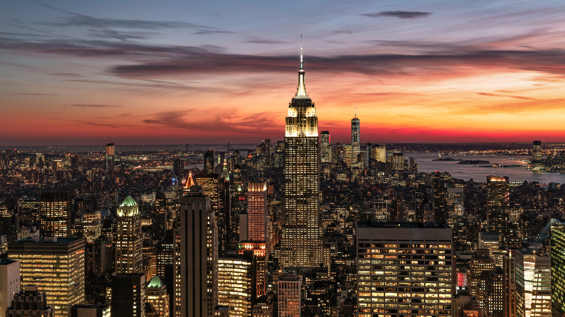 Manhattan skyline at dusk