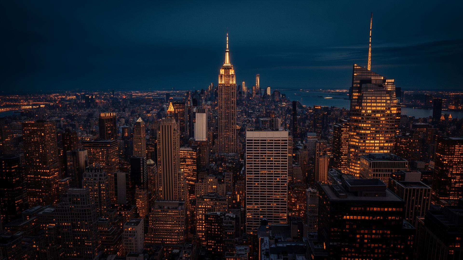 Manhattan skyline at dusk